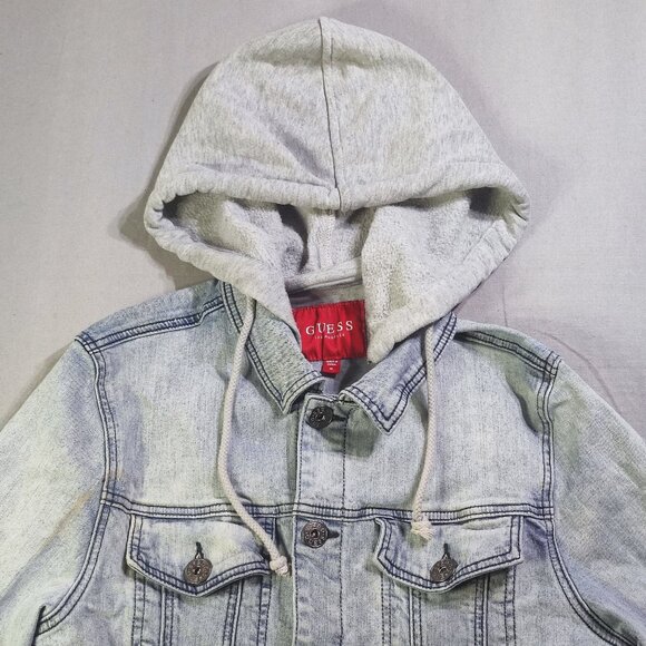 Guess Harold Hooded Denim Jacket youth size M hard washed blue - Picture 2 of 15